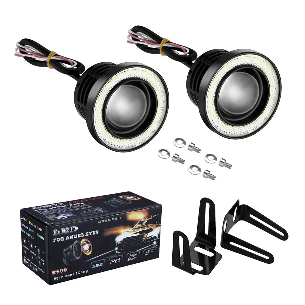 

2pcs Car 2400lm 20w Light Led Fog Light White Angel Eye Drl Driving Projector Signal Bulbs Fog Lamps Auto Tuning Car Lamp