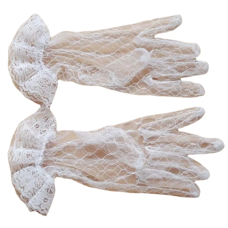 

Bride Wedding Gloves White Short Design Lace Gauze Transparent Women Gloves 2021 UV-Proof Summer Women Fishnet Mitten