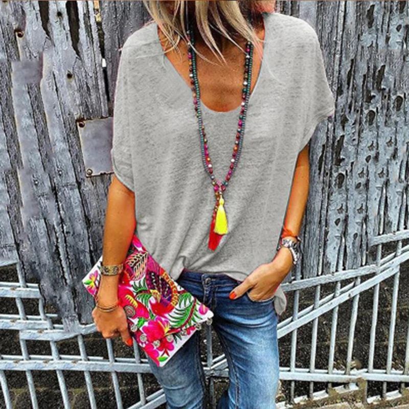 Повседневная Женская Однотонная футболка с короткими рукавами длинным рукавом