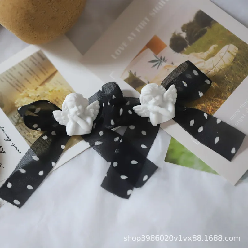 

Sweet lace simple cupid angel earrings classic polka dot bow elegant retro temperament earrings