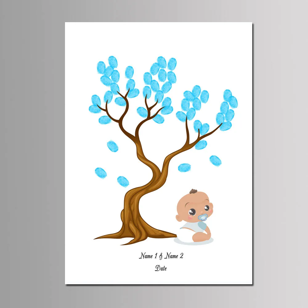 

Free Custom Name Date Fingerprint Signature Guest Book For Baby Shower Party Decoration Kids Baptism DIY Canvas Painting 40*60cm