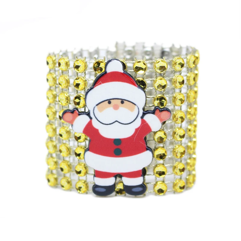 

20Pcs Diamond Santa Claus Gold Napkin Rings for Christmas Napkin Holders Rhinestone Chair Banquet Dinner Party Decor Dropship