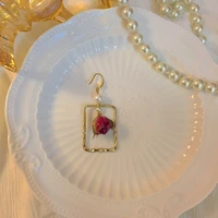 womens earrings new geometric frame rose with pearl pendant elegant metal ladies earrings copper crochet trendy jewelry gifts