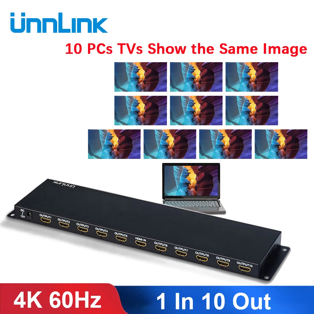 Разветвитель Unnlink 1X10 HDMI совместимый с 2 0 1 4 UHD 4K 60 Гц 30 выход в 10 для видеоприставки