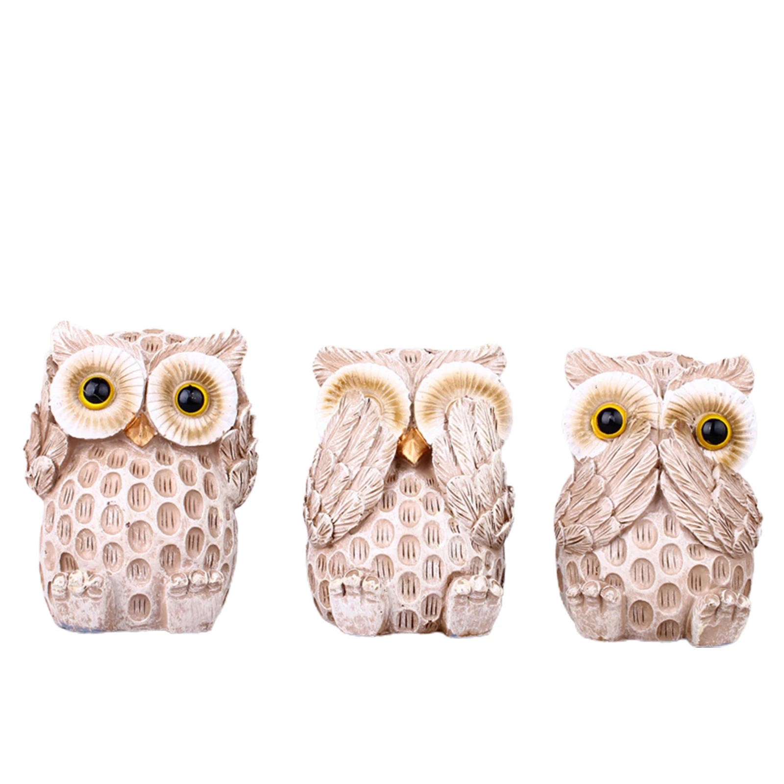 

3 Pieces Resin Ornaments Cartoon Owl Shaped Figurine Decorative Artware Desktop Decor for Home Shops