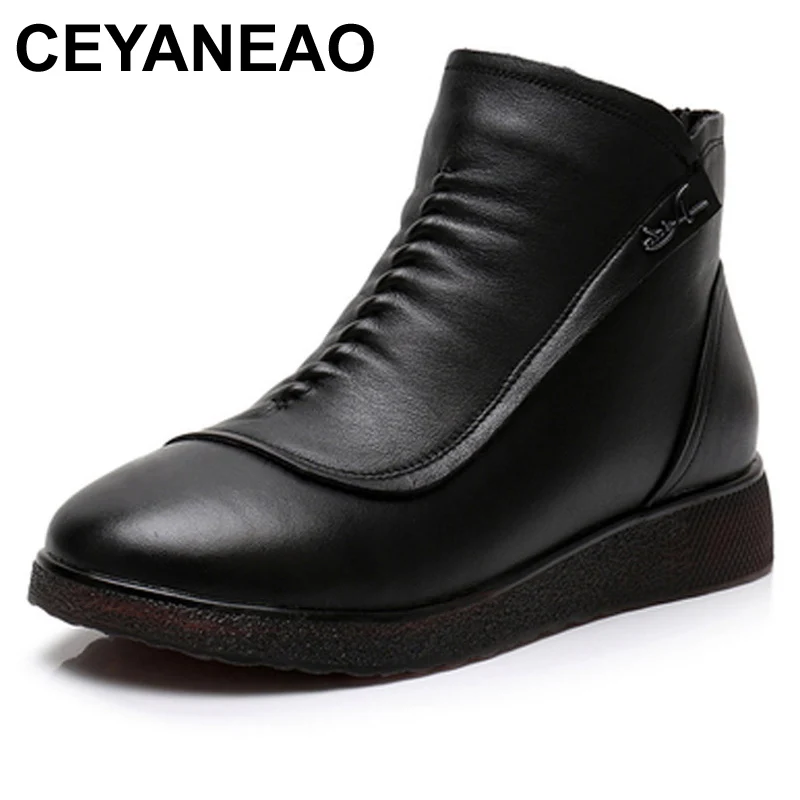 Женские ботинки из натуральной кожи CEYANEAO 2019 зимние теплые плюшевые удобные