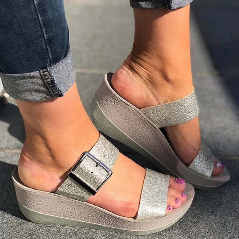 

Platform slippers women summer high heels wedges sandals ladies slides sexy open toe roman beach shoes big size flip flops