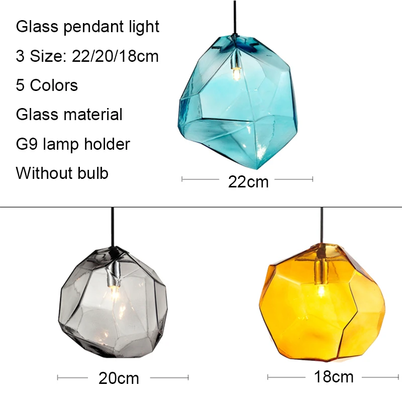 

Modern Glass Pendant Light Crystal Colorful Hanglamp LED Nordic Ice Pendant Lamp For Living Room Bedroom Kitchen Dining Room G9