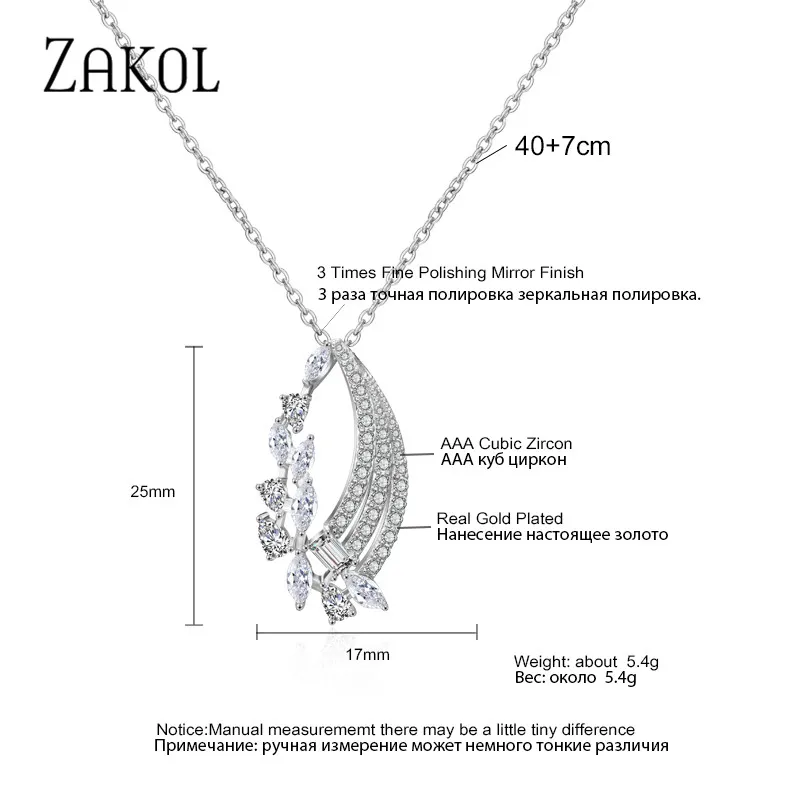 ZAKOL Изящные циркониевые ожерелья с подвеской в виде листьев для женщин модные