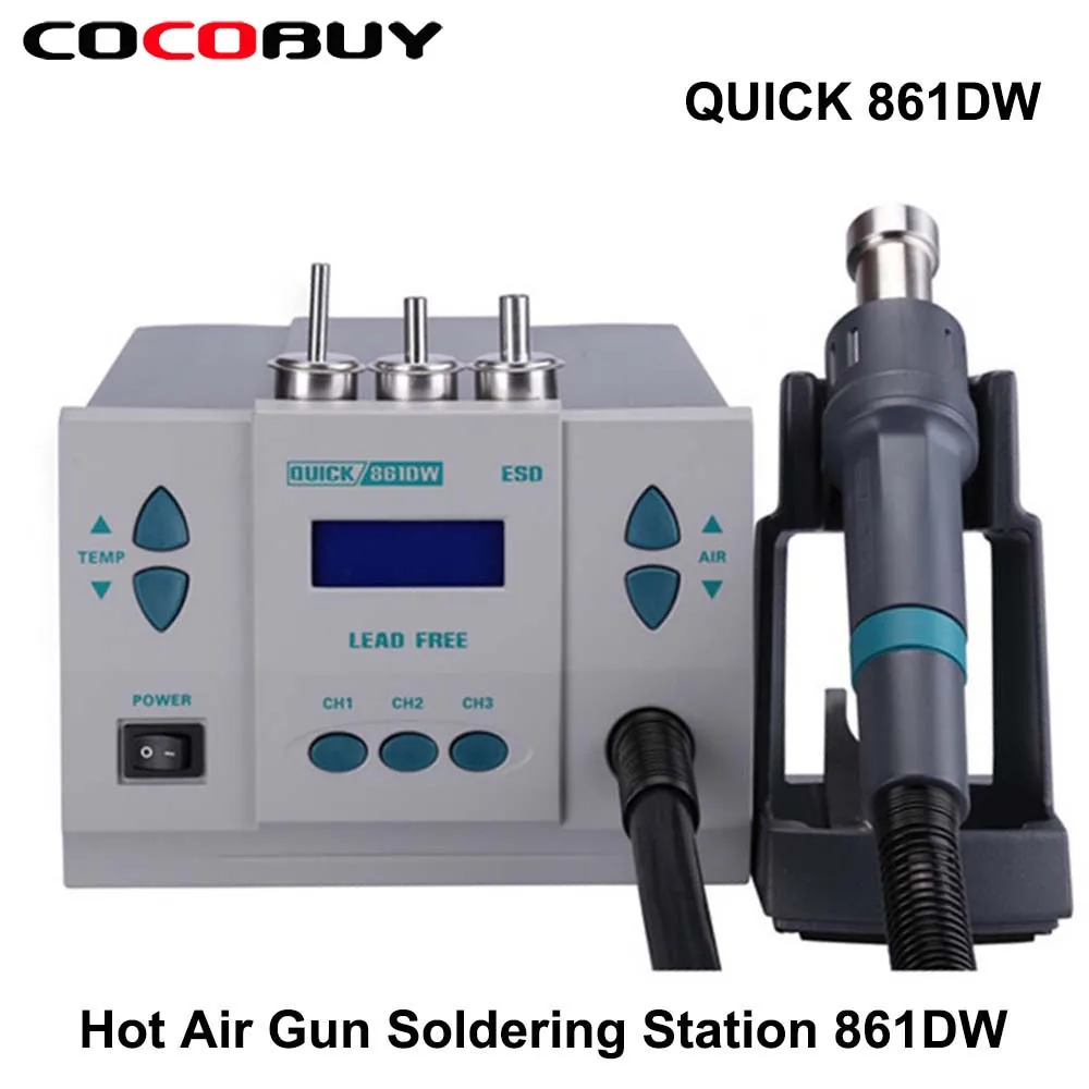 

QUICK 861DW Hot Air Rework Station 1000W Microcomputer Temperature Soldering Station For Phone Motherboard PCB Repair Tool