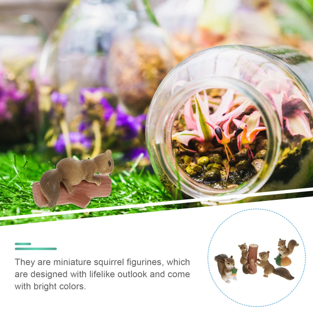 

4pcs Miniature Squirrels Figurines Animals Models Landscape Garden Decoration