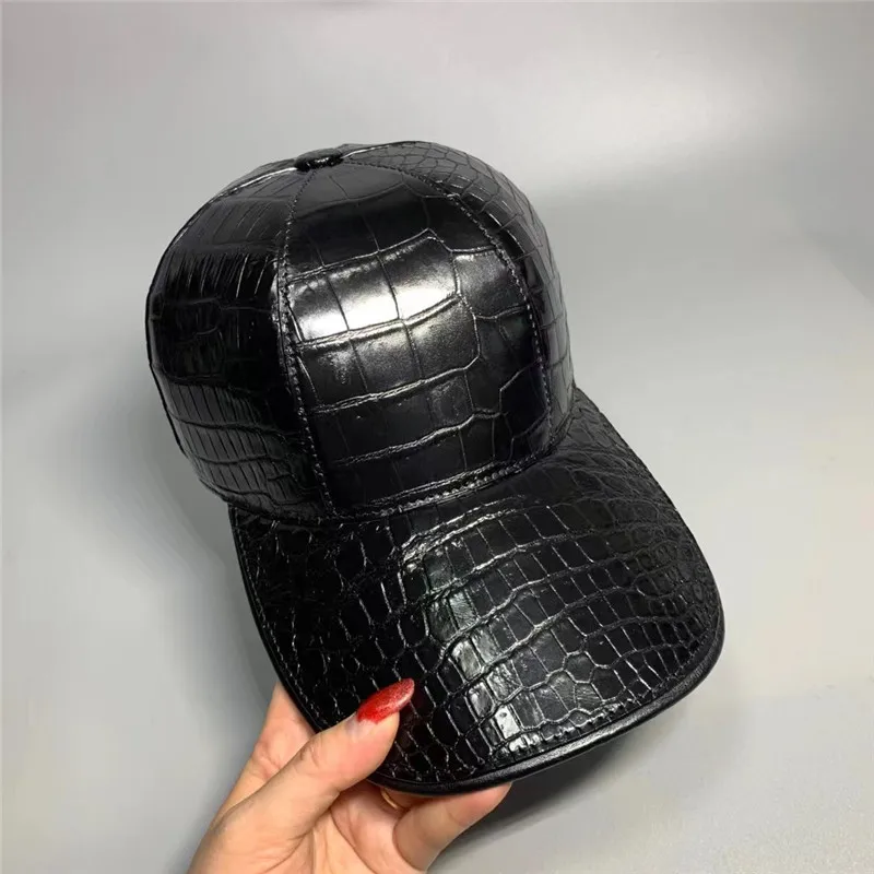 Exotic Real Alligator Belly Skin Men's Casual Baseball Cap Genuine Crocodile Leather Male Black Adjustable Snapback Hat