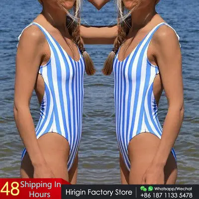 Женский пикантный полосатый бандажный слитный костюм пуш-ап с лезвиями бикини