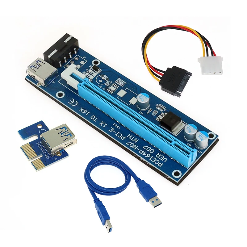 Райзер-карта Molex 4Pin SATA PCI Express PCIE PCI-E адаптер 1X к 16X USB3.0 удлинитель для майнинга |