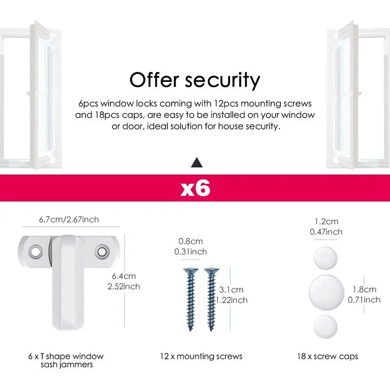 Fashion-6pcs безопасный замок для окна створки т формы цинковый сплав двери