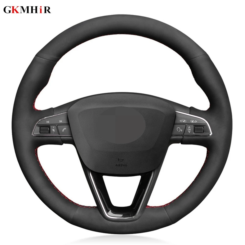 

DIY Soft Black Suede Car Steering Wheel Cover for Seat Leon 5F Mk3 2013-2019 Ibiza 6J Tarraco Arona Ateca Alhambra 2016-2019