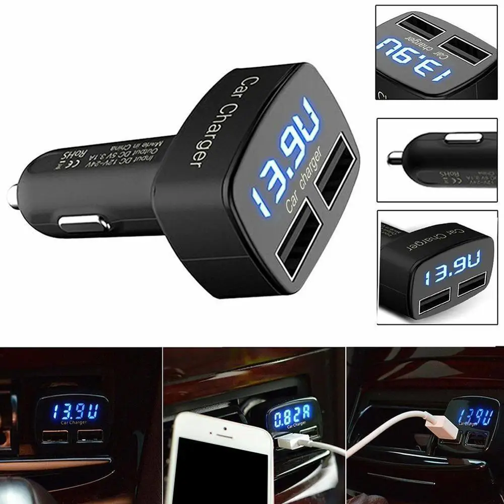 2019 NEW Dual USB Car Charger 5V 3.1A Universal 4 in 1 with Voltage/temperature/Current Meter Tester Adapter Digital LED Display |