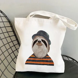 2021 Shopper Sloth in a hat Cartoons Printed Tote Bag women Harajuku shopper handbag girl Shoulder shopping bag Lady Canvas Bag