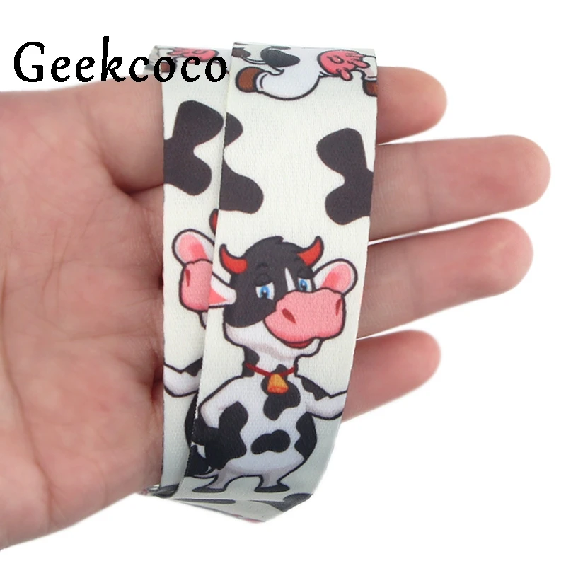 

Cow milk cartoon animals Lanyard phone strap fabric holder necklace accessory for key badges holders webbing ribbons J0592
