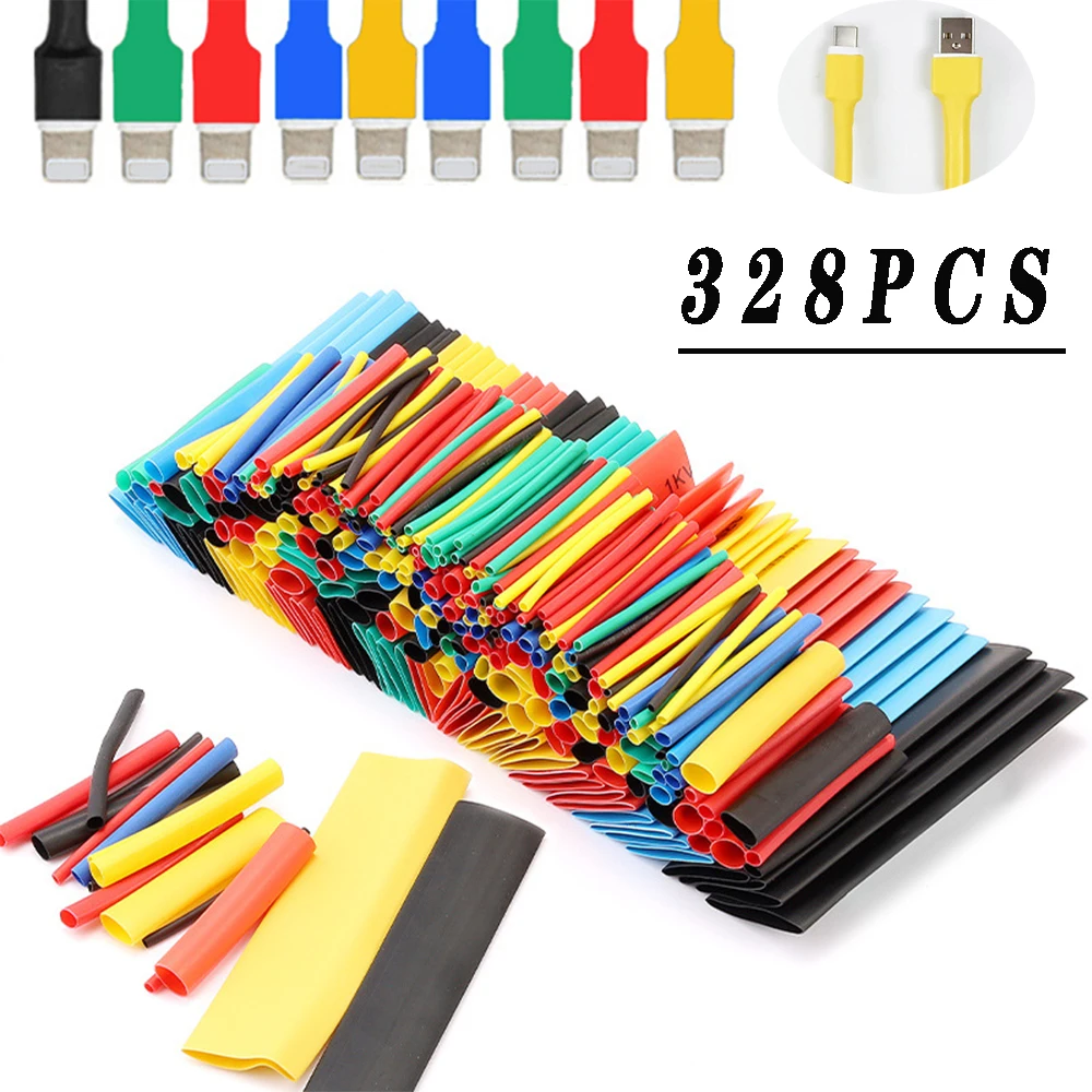 

328pcs wire heat shrinkable tube cable sleeve car cable sleeve kit polyolefin heat shrinkable tube sleeve DIY repair mixed color