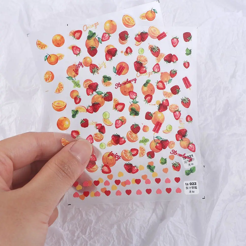 

5D Nail Decal Embossed Adhesive Lovely Red Strawberry Nail Art Stickers Orange Fruit Nail Stickers