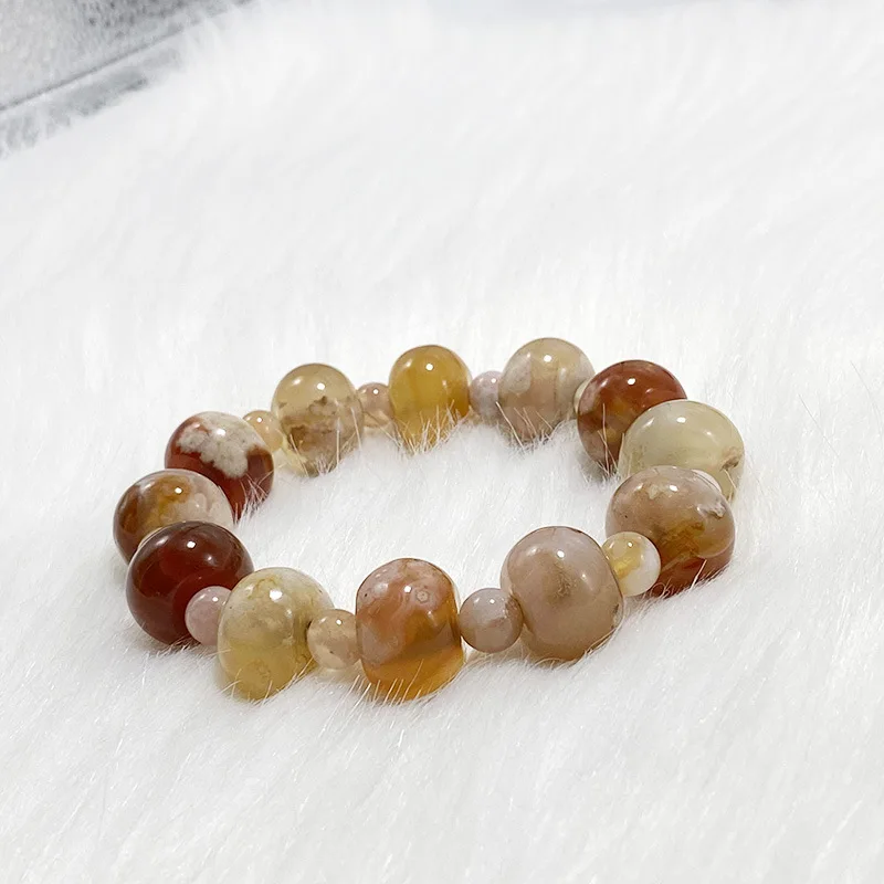 

Natural stone cherry blossom agate geometric beads Strand Bracelets for men and women Lucky gemstone healing elastic bracelet