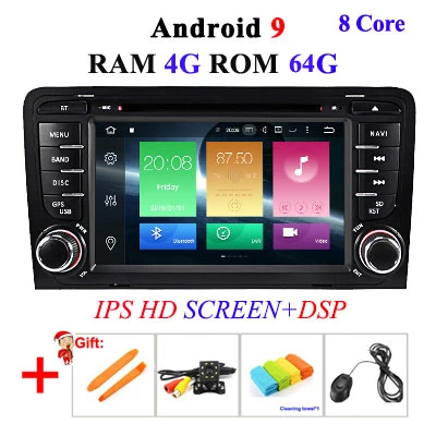 4G 64G IPS DSP 8 CORE 4G 64G 2 Din Android 9 автомобильный dvd мультимедийный плеер gps аудио для Audi/A3/S3 2002-2013 автомобильный Радио руль obd2 DSP DVR - Цвет: 4G 64G IPS DSP