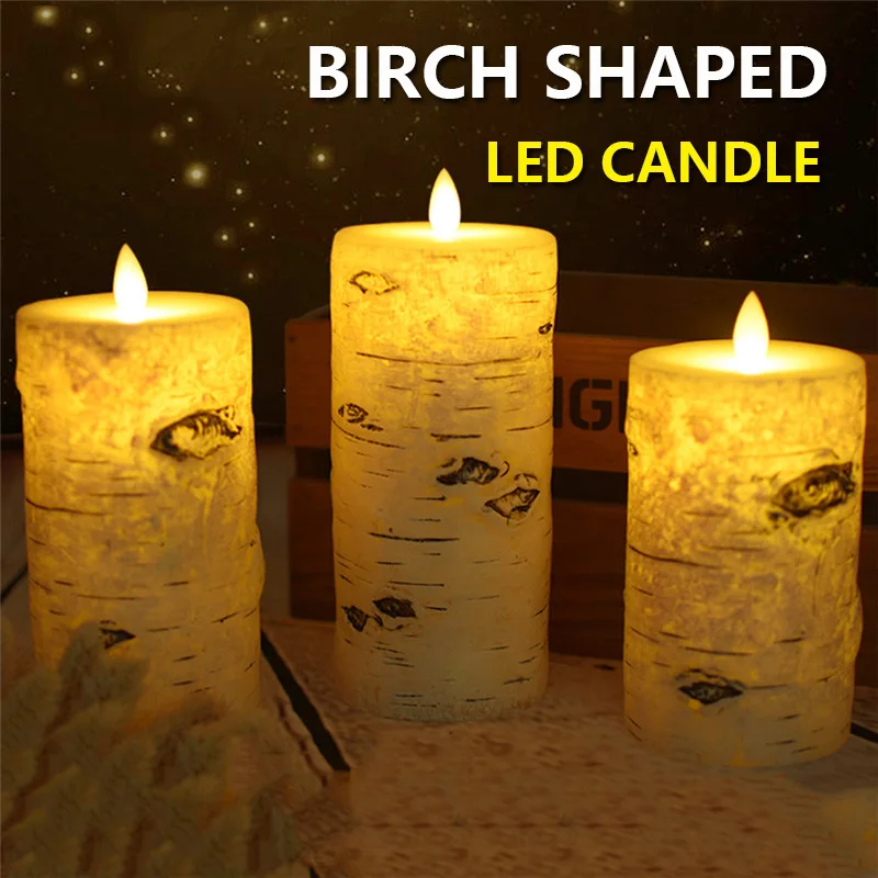 

Novelty Birch Shape Flameless Electronic Candle Night Light Paraffin LED Candle Wax Candle For Party New Year Wedding Decoration