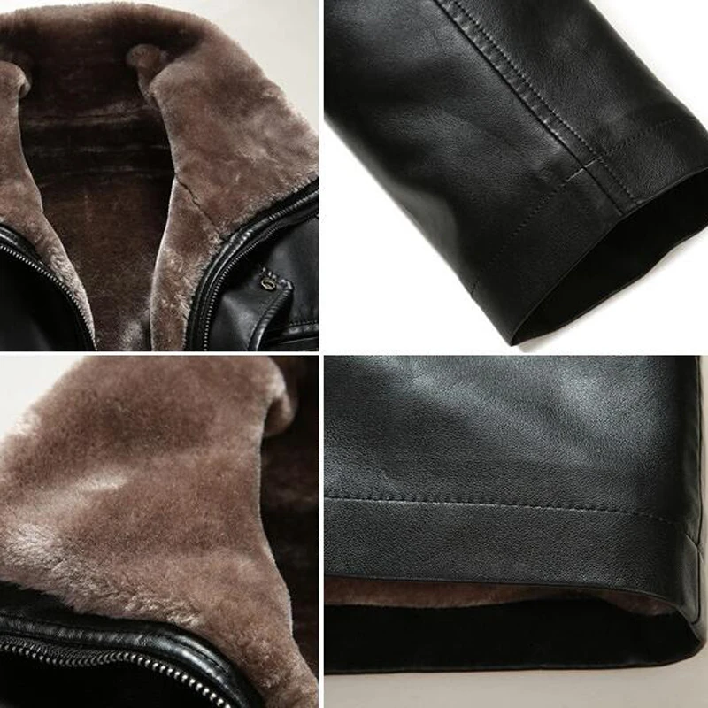 Мужская теплая кожаная куртка на осень и зиму бархатная брендовая одежда в