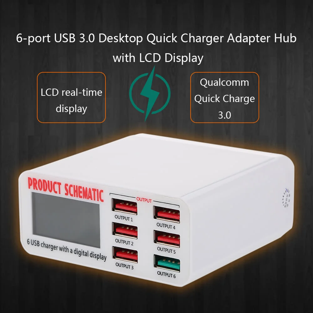 Фото Быстрая зарядка QC 3 0 6 портов s 8A USB настольное зарядное устройство концентратор с Быстрая зарядка QC 3 0 6 портов s 8A USB настольное зарядное устройство концентратор с
