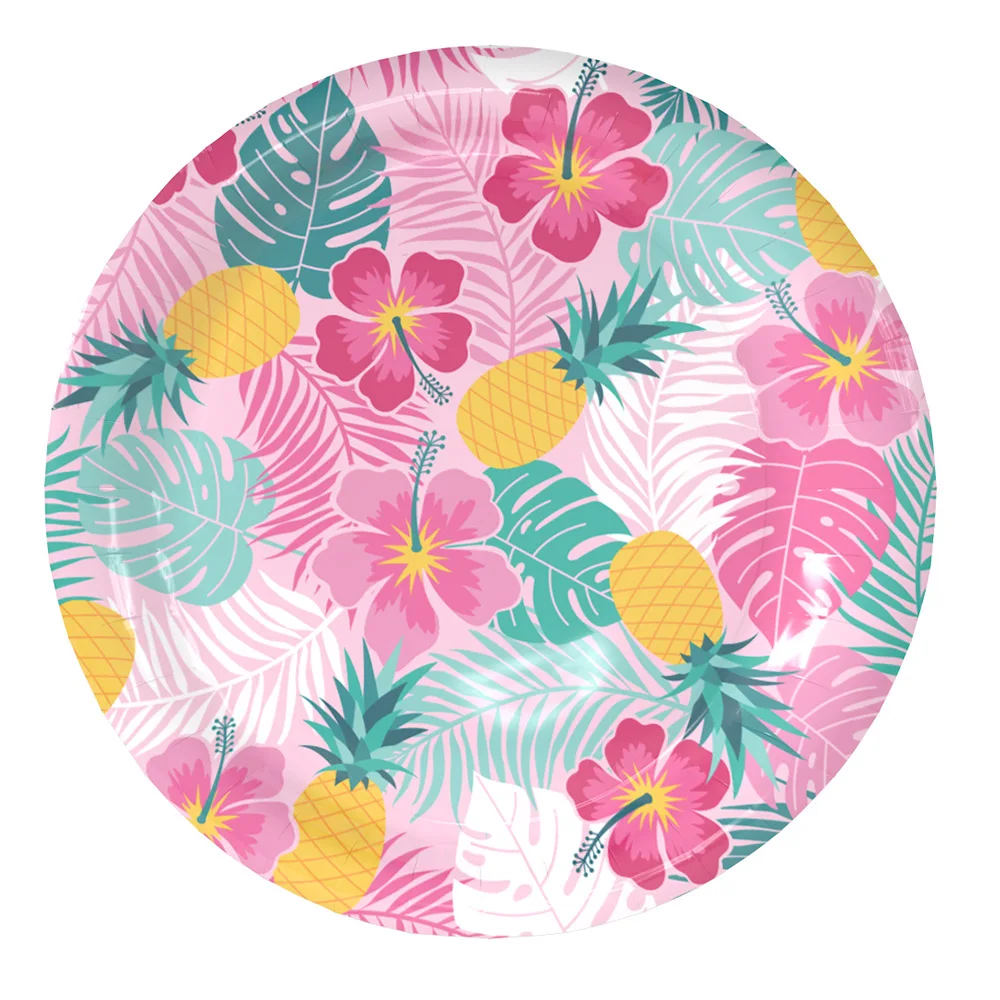 

Hawaii Party Pink flower Party Decoration Paper Plate Cup Napkin fork flag Birthday Party Summer Hawaii Hawaiian Party Supplies