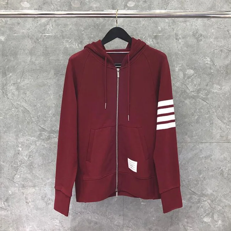 2022 Fashion New Hooded Clothing Loose Cotton Jacket Men Women Striped Sweatshirts Hoodies Red Casual Sportswear Coat