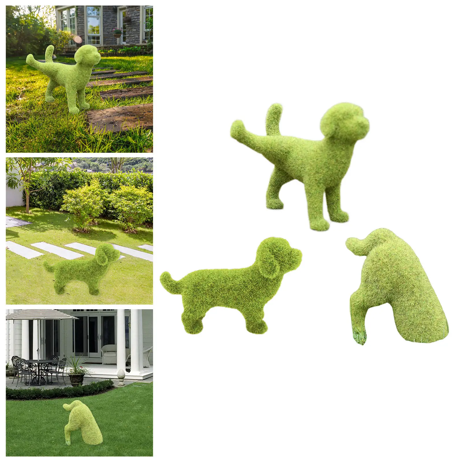 

Flocking Animal Figurines Statue Dog Ornament Artificial Green Moss Grass Mini Decor for Micro Landscap Garden Easter