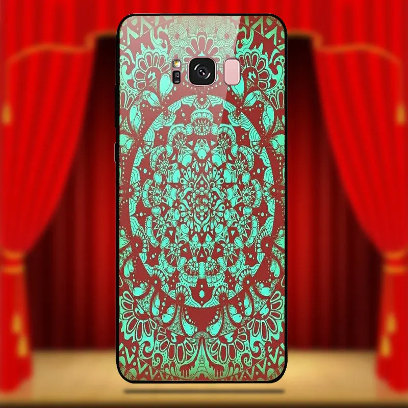 Tempered Glass Phone Cases Cover for Samsung Galaxy A6 A8 A8S A9S S8 S9 S10 Plus Lite Bags Turquoise Mandala x Lace Wood | Мобильные