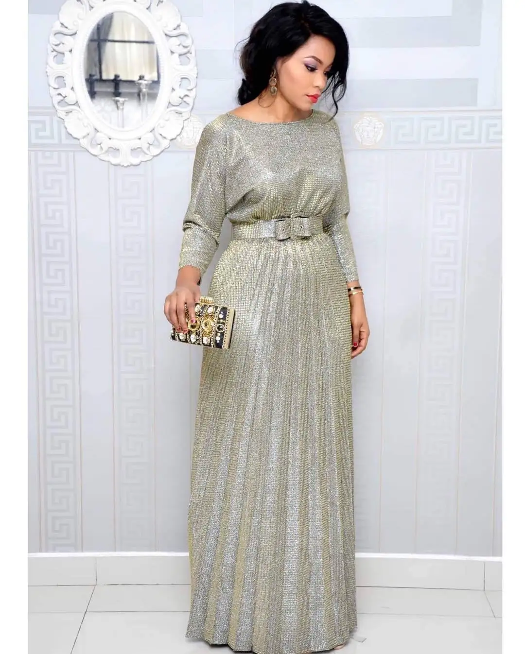 Robe De Soiree, вечернее платье с блестками, Волшебная нить, горячее тиснение, о-образный вырез, плиссированные вечерние платья, торжественное платье для женщин, элегантное