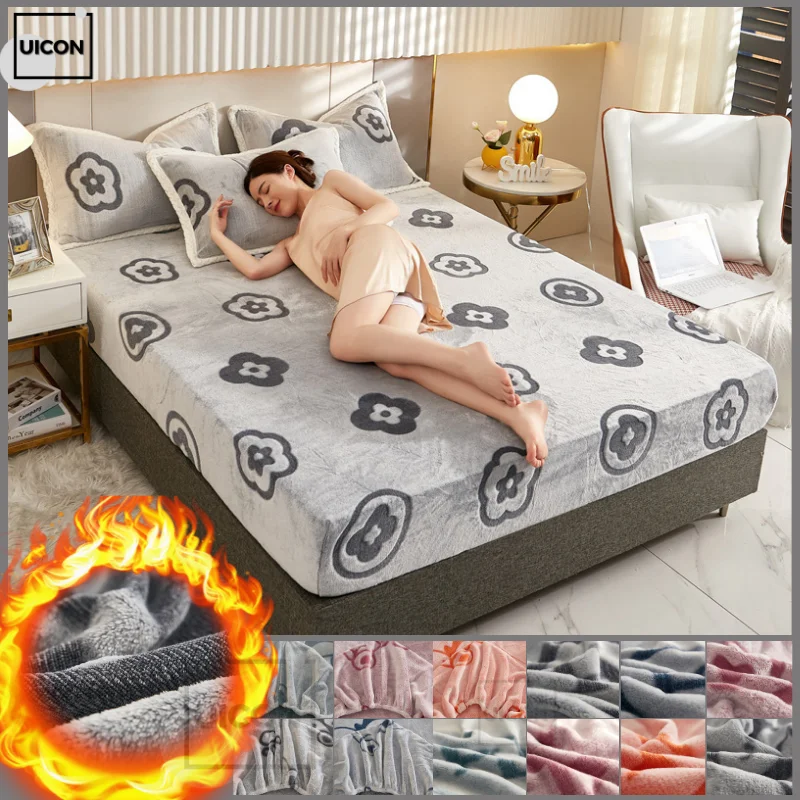 

Winter Thickened Bed Sheet Snowflake Ferret Fleece One-piece Thermal Mattress Protector Three-piece Flannel Bedspread