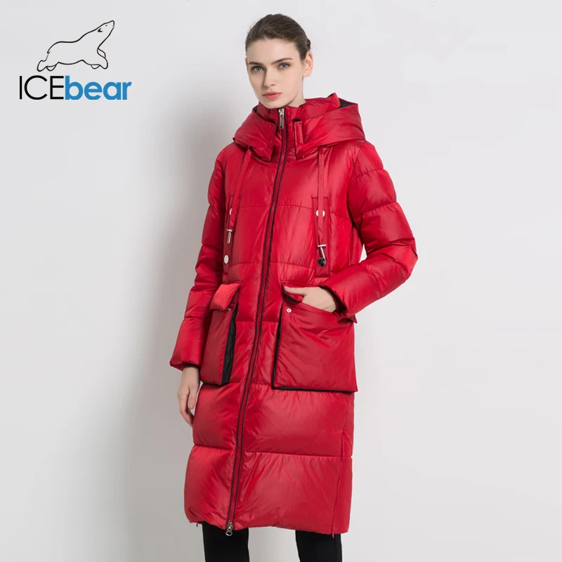 ICEbear2019 Новое зимнее женское пальто Большой карманный женский пиджак Стильное женское пальто Длинная женская одежда высокого качества с капюшоном Парки GWD19556