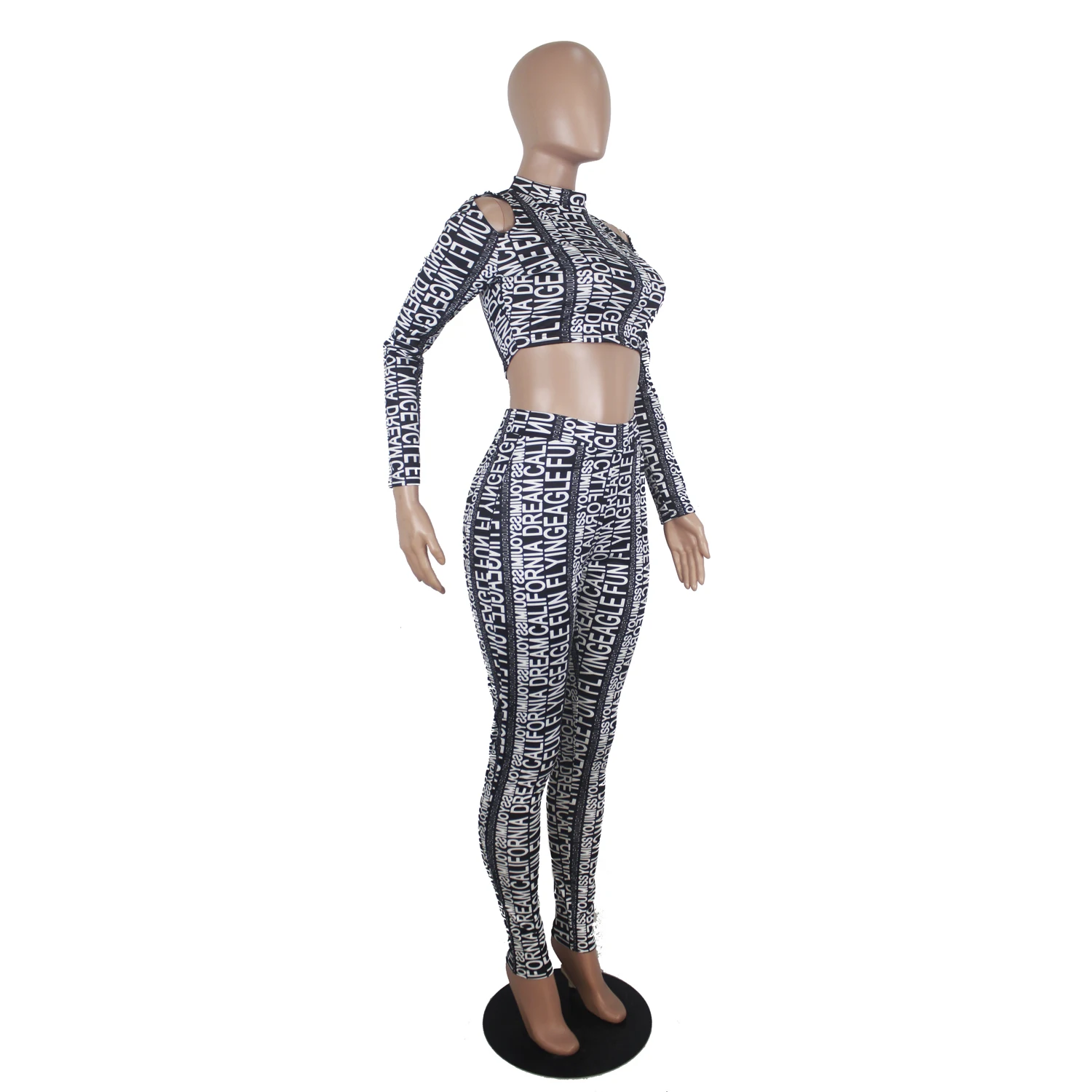 Зимний женский комплект с длинным рукавом спортивный костюм буквенным принтом