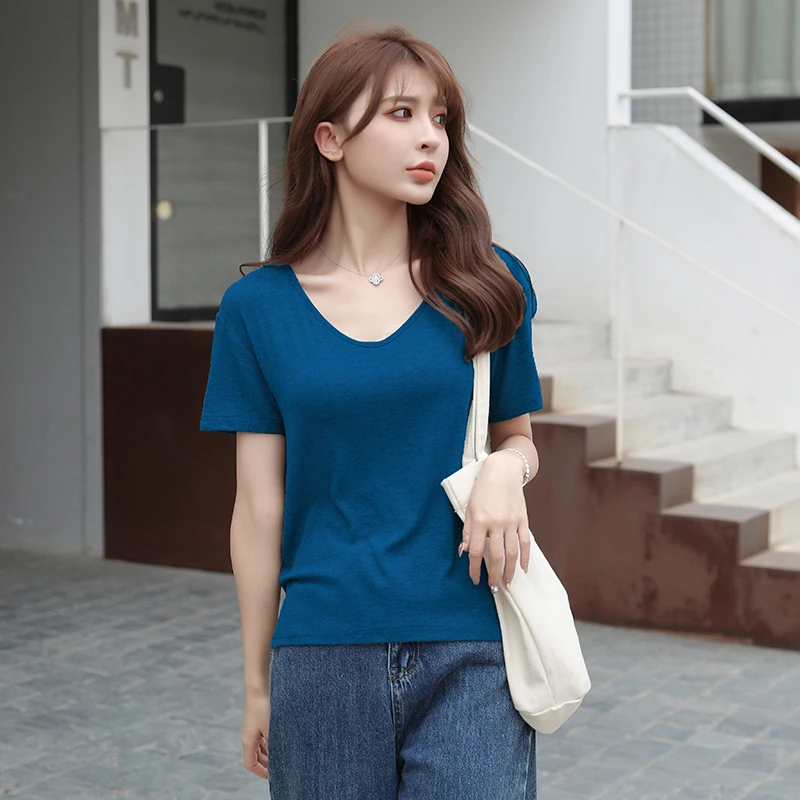 

Zoenova 2021 Summer Short Sleeve Tees Women Pure Cotton O Neck Appear Thin T-Shirt Egirl Cute Japan Style Black White Tops