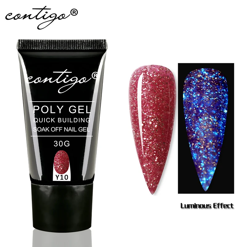 

CONTIGO Nail Glitter Poly Nails Gel 30g Semipermanent Luminous Gel for Extension Manicure Varnish Hybrid Poligel for Nails Acryl