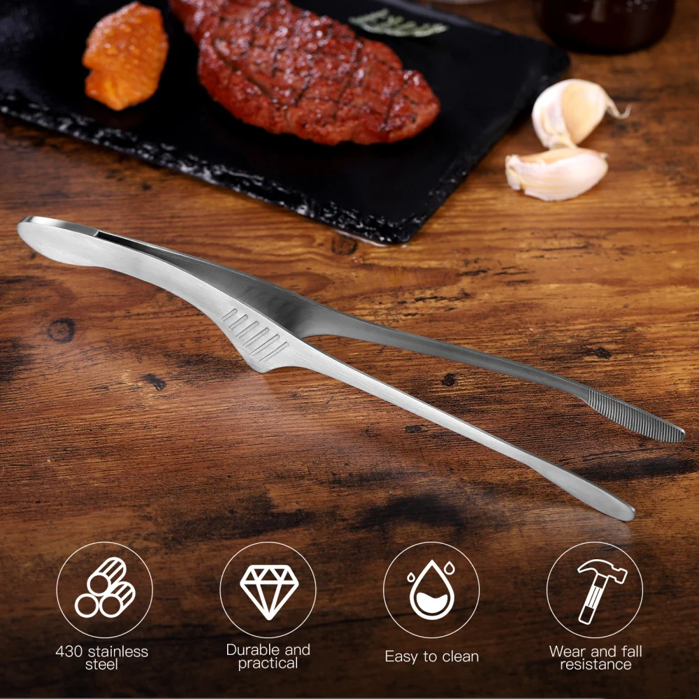 

OUNONA 2pcs 430 Stainless Steel BBQ Clips Barbecue Tongs Food Clips Multifunctional Serving Tongs Grill Tweezers Kitchen Tool