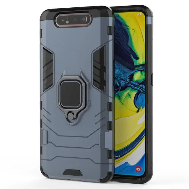 Армированный чехол для samsung Galaxy A10 A20 A40 чехол для samsung A50 A70 A60 A30 A80 A90 M20 M10 M30 Примечание 10 магнитные наклейки для авто бампер - Цвет: Тёмно-синий