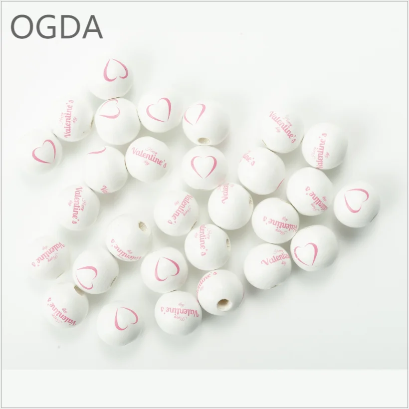

New 16MM Valentine day beads Round Wooden Beads DIY custom party decoration Children's ToysBracelet Accessories