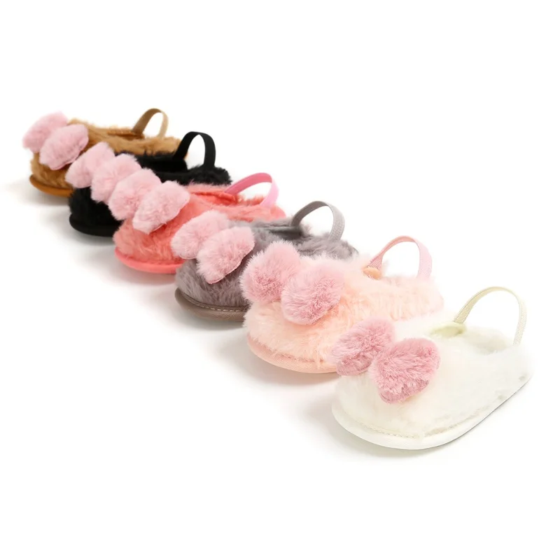Милые плюшевые мягкие шлепанцы без шнуровки для маленьких девочек Сандалии на