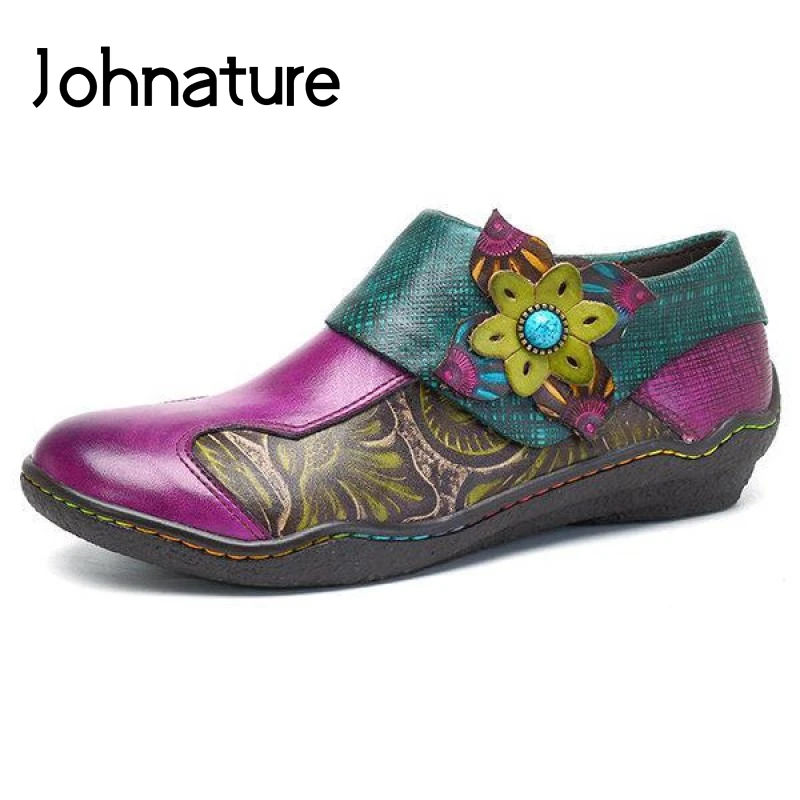 

Johnature Genuine Leather 2022 New Autumn Flats Women Shoes Mixed Colors Zip Casual Round Toe Shallow Retro Sewing Ladies Shoes