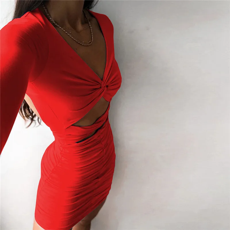 

CNYISHE 2020 Bandage Backless Fashion Cut-out Dress Women Fashion Long Sleeve Autumn Bodycon Hollow Out Dresses Female Vestidos