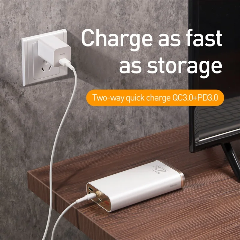 Baseus Power Bank 20000 мАч 3 0 USB Type C PD Быстрая зарядка повербанк внешний аккумулятор для