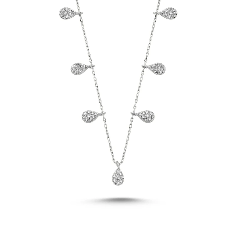 

Silverlina Silver Zircon Stone Dangle Drop Necklace
