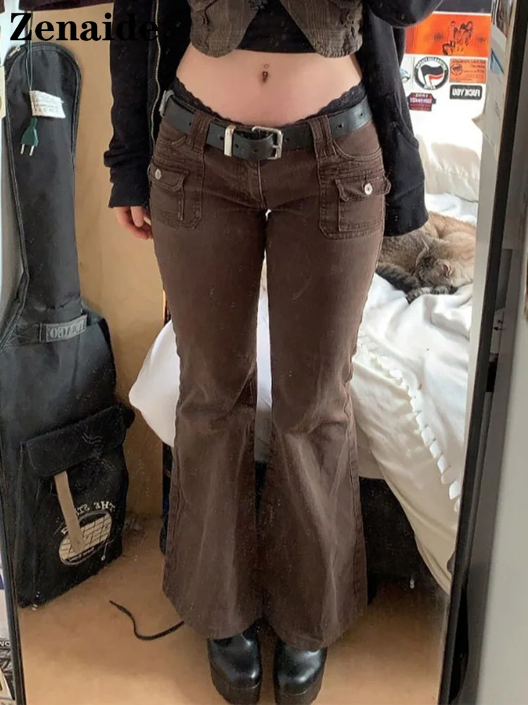 Женские расклешенные джинсы Zenaide повседневные коричневые брюки с карманами и