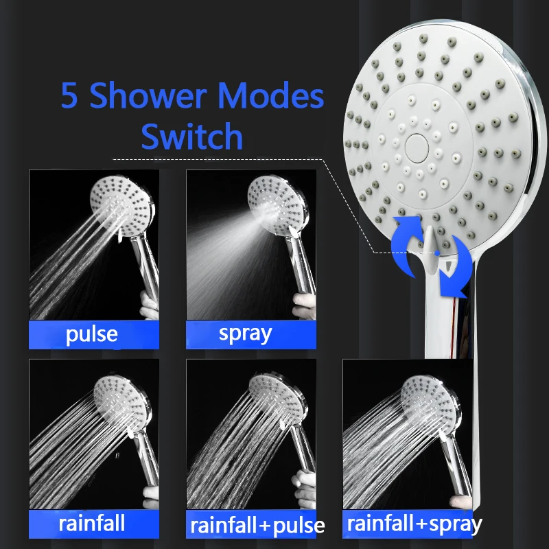 Zhangji New 5 Modes Adjustment Shower Head ABS Chrome Plating silicone Spray Nozzle large Panel Rainfall head | Обустройство дома